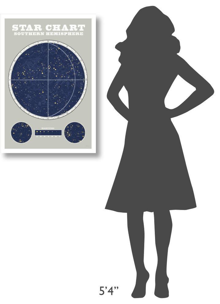 "Southern Star Chart Blue Gray" Digital Paper Print by Sue Schlabach, 22"x32"