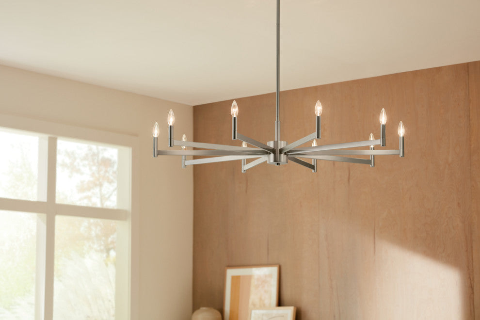 Erzo 48" 10 Light Chandelier, Satin Nickel