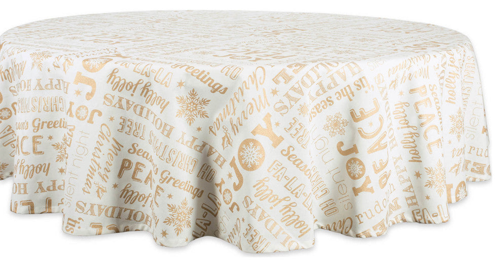 Gold Christmas Collage Tablecloth 70 Round