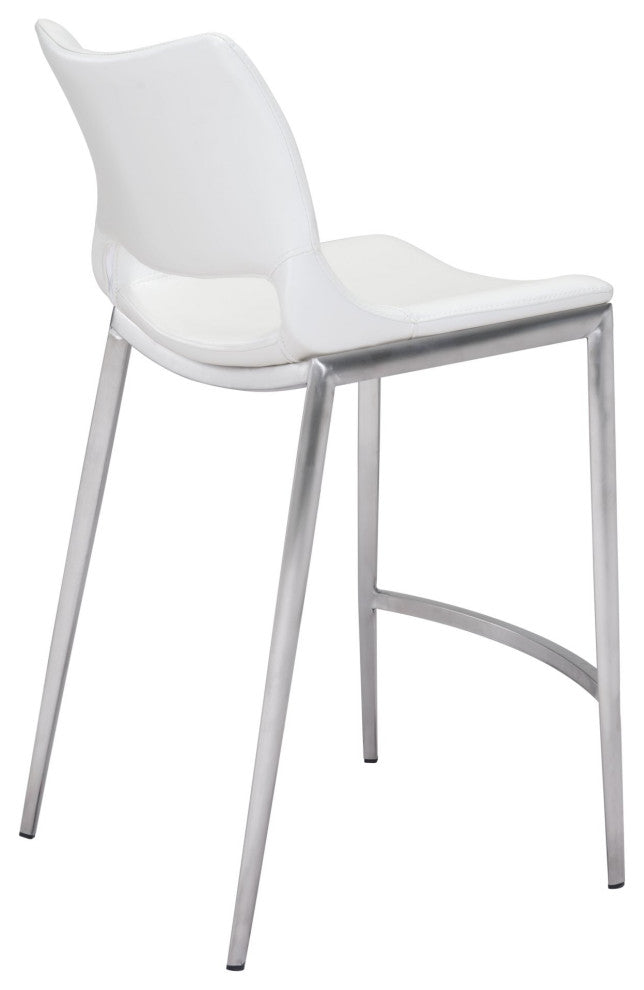 Counter Stool Chair, Set of 2, Faux Vinyl Leather, Steel, White, Silver, Cafe