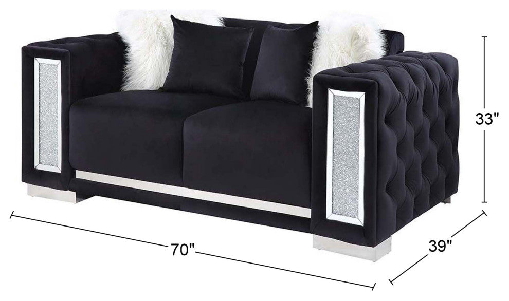 Velvet Upholstery Loveseat, Black