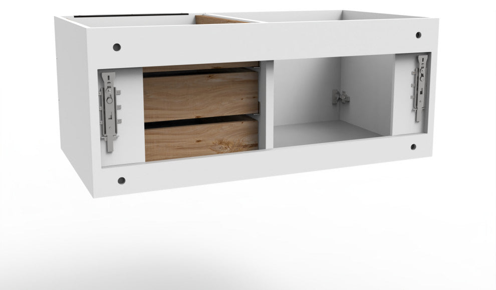 CastelloUSA Alpine 36" Wall Mounted Vanity, Base Only, White, Black Handles
