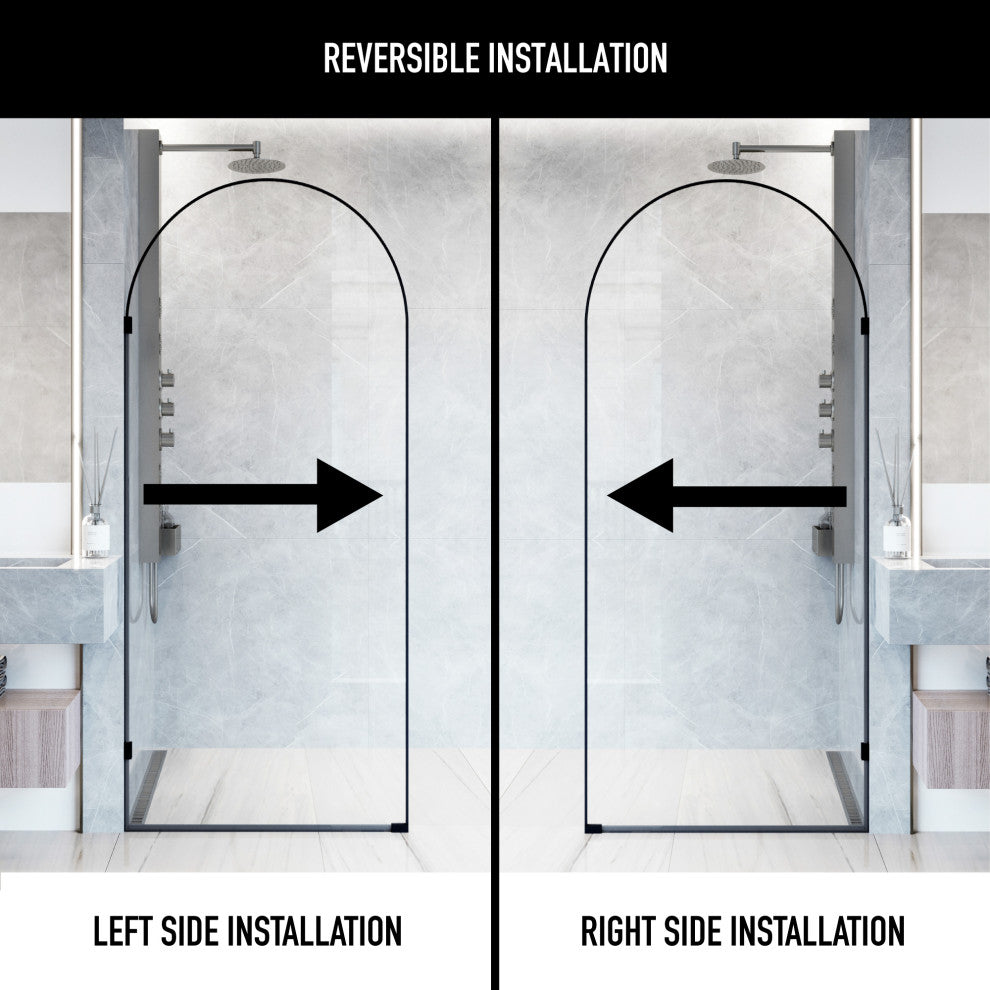 VIGO Arden 34" W x 78" H Frameless Fixed Shower Screen, Framed, Matte Black, Clear Glass
