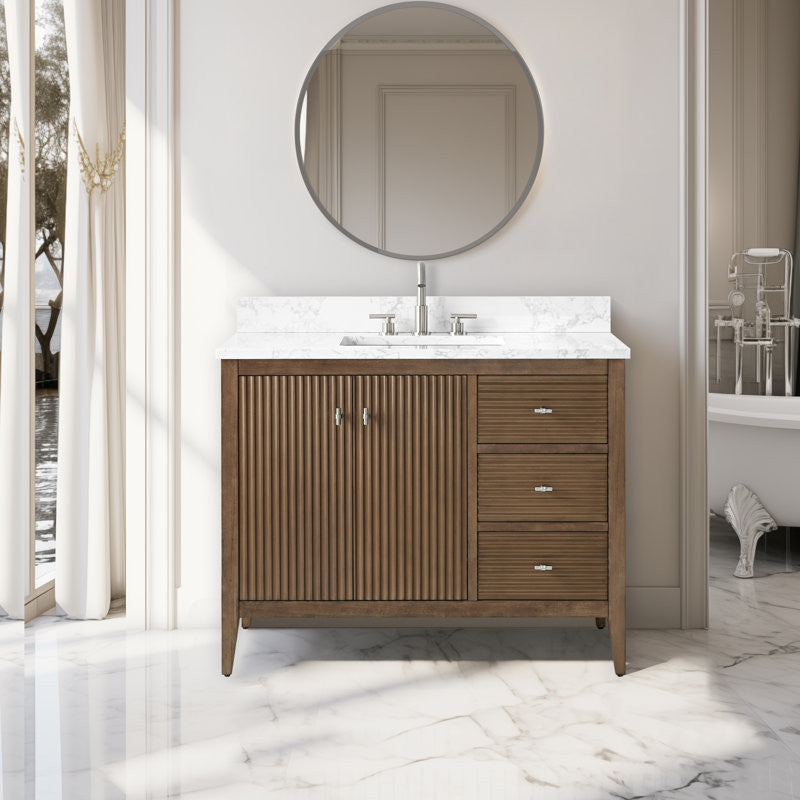 Vanity Art Freestanding Vanity, Walnut, 42", Single Sink, Brushed Nickel