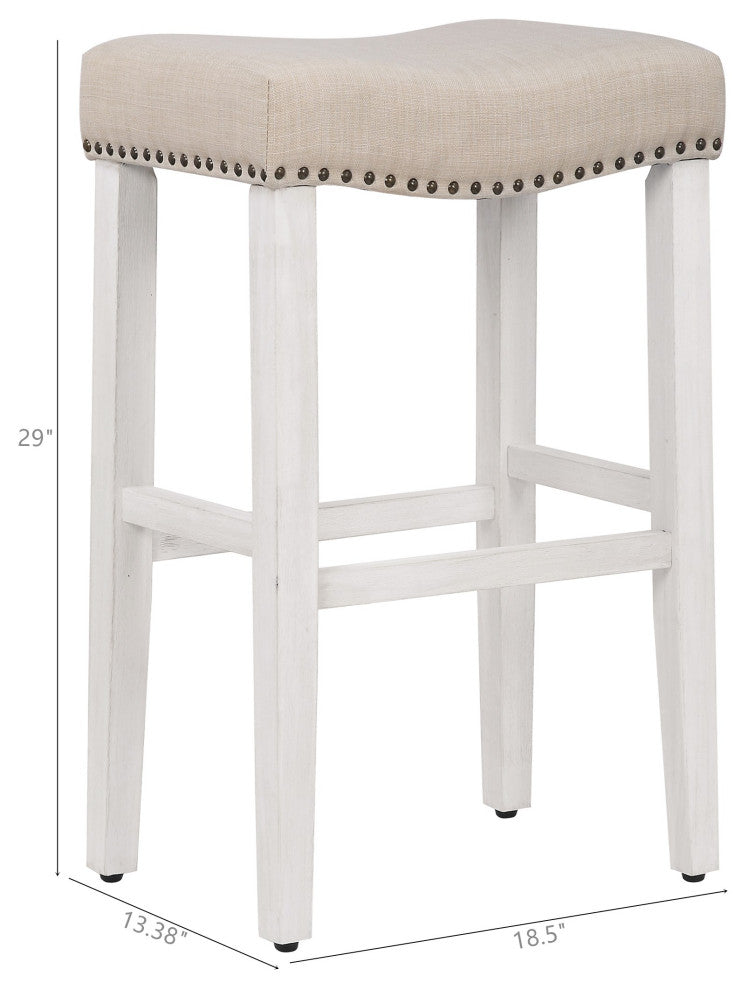 WestinTrends 2PC 29" Upholstered Saddle Seat Bar Height Stool Set, Accent Chair, Beige