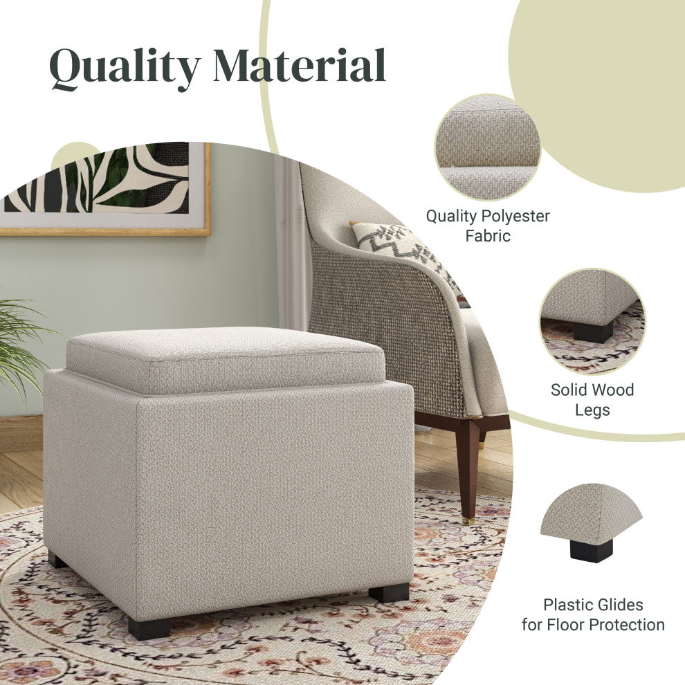 Cameron Square Storage Ottoman w/ tray, Cardiff Cream, Fabric