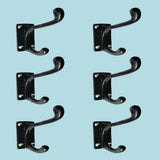 Double Coat Robe Hooks 4" L Black Wrought Iron Pack of 6 Wall Mount