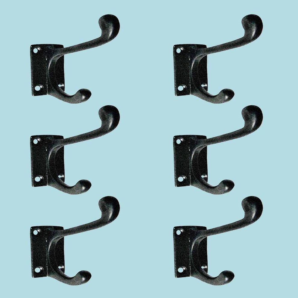 Double Coat Robe Hooks 4" L Black Wrought Iron Pack of 6 Wall Mount
