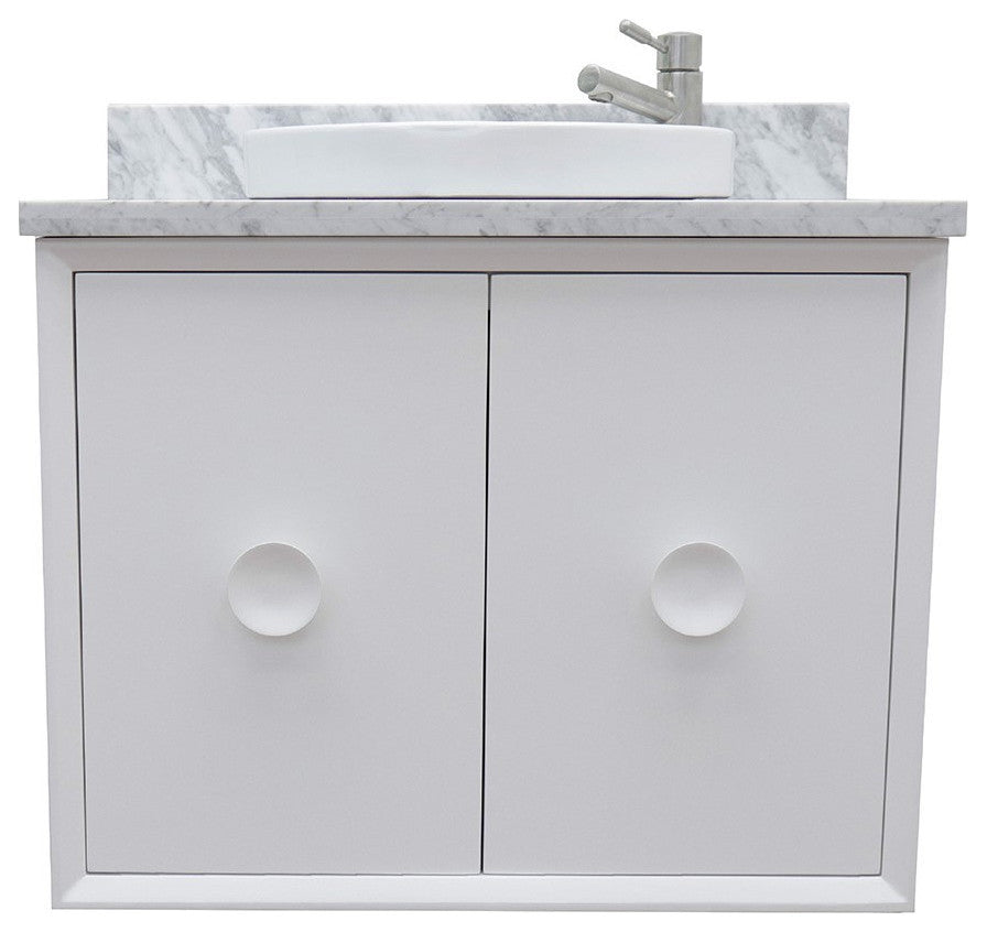 31" Single Wall Mount Vanity, White Finish With White Carrara Top