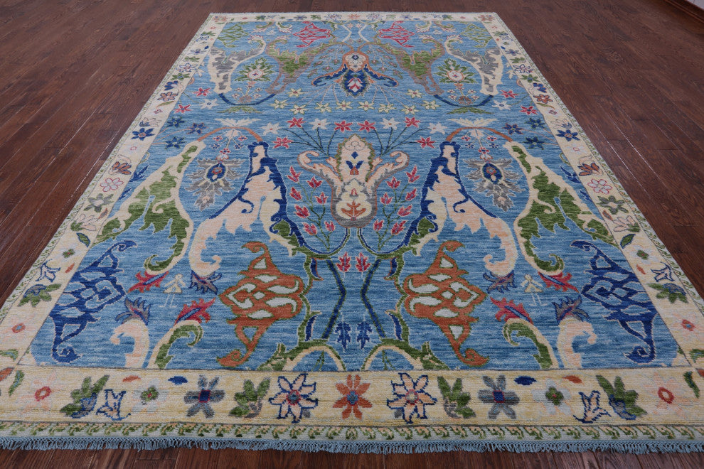 9' 2" X 12' 1" Hand-Knotted Turkish Oushak Wool Rug - Q15612