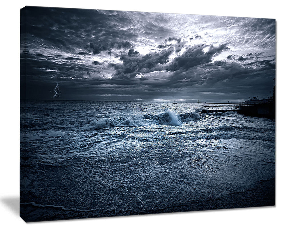 "Sochi Sea Storm in Blue" Modern Landscape Wall Art Canvas, 40"x30"