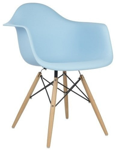 Set of 4 DAW Light Blue Mid Century Modern Dining Armchair, Wood Eiffel Legs