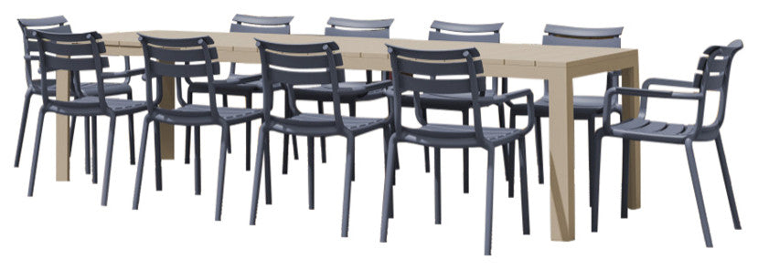 Paris Extendable Dining Set 11 Piece Taupe, DarkGray