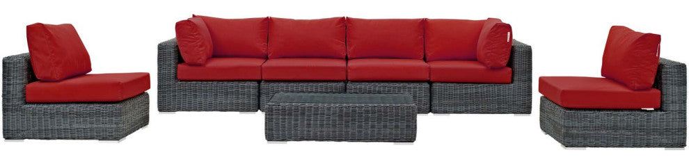 Canvas Red Summon 7 Piece Outdoor Patio Sunbrella Sectional Set