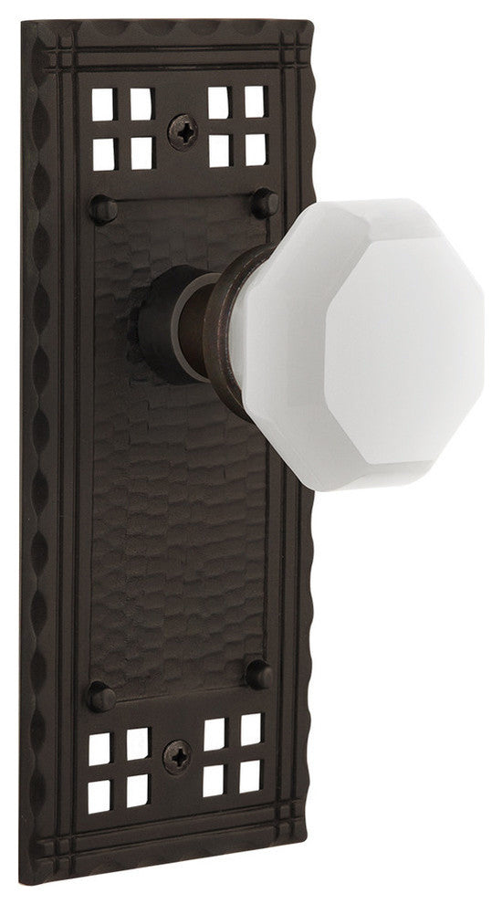 Craftsman Plate Single Dummy Waldorf White Milk Glass Knob, Oil-Rubbed Bronze