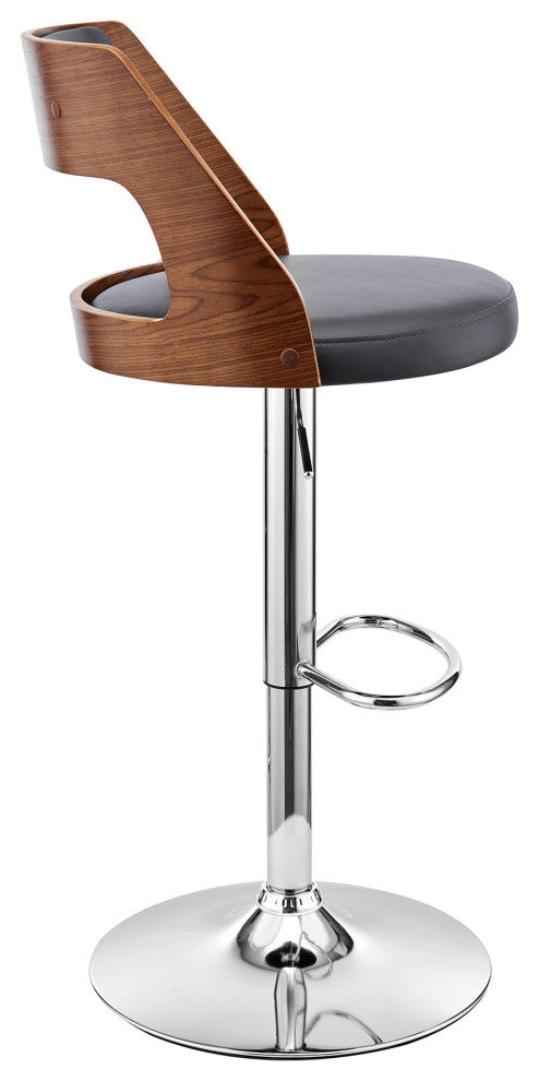 Gray Upholstered Chrome Base Adjustable Swivel Bar Stool