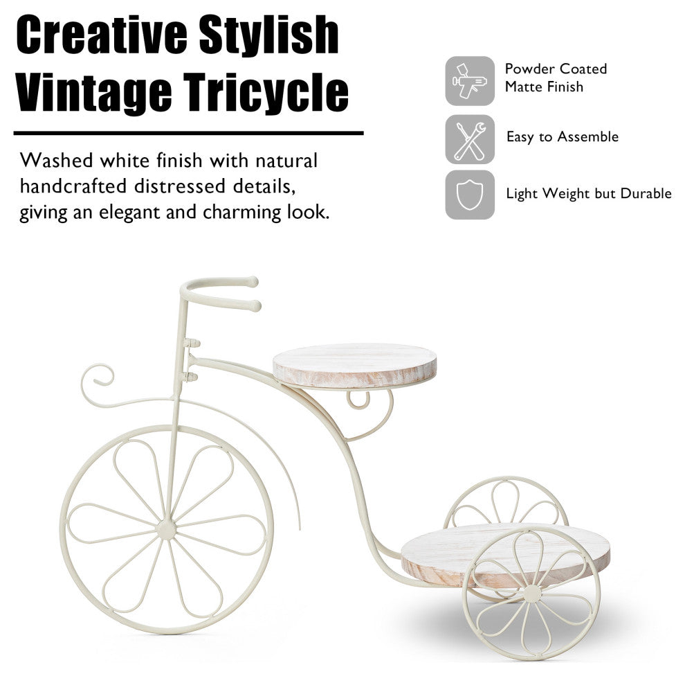 24"L Metal Tricycle Planter Stand, White