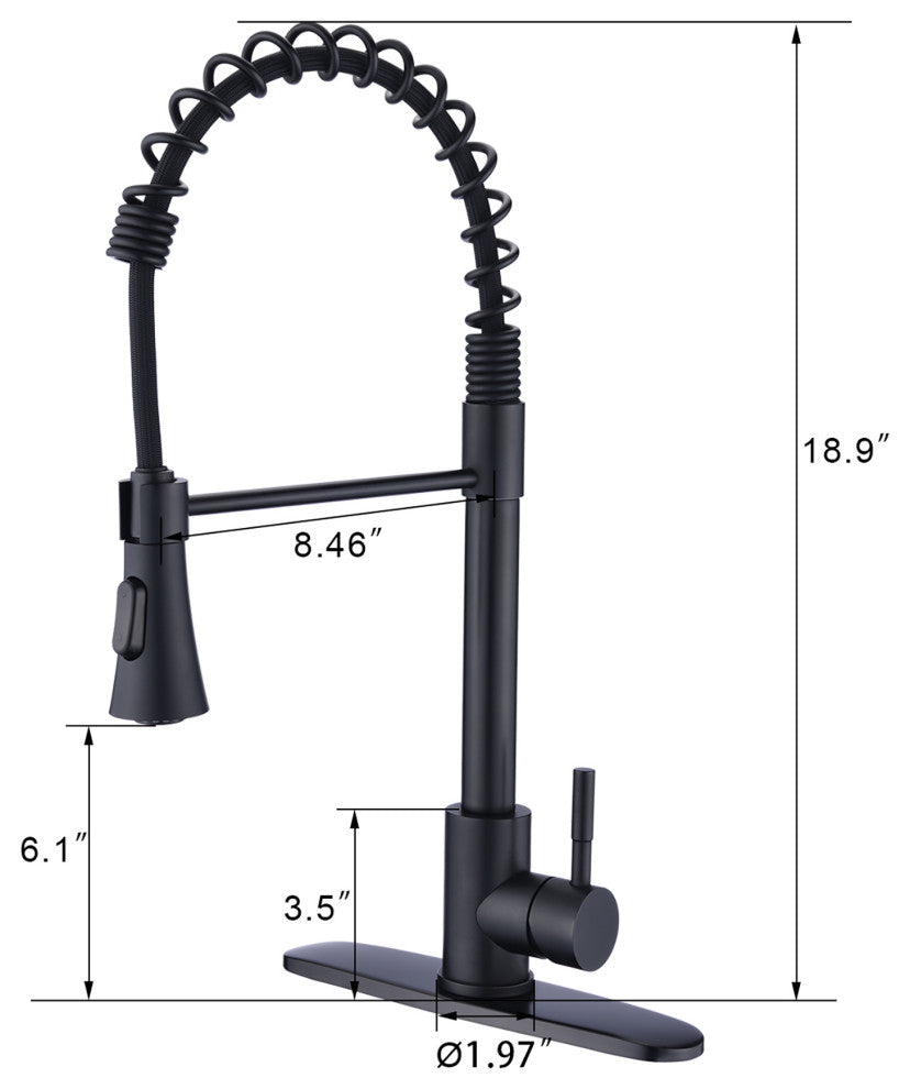 Single Handle Deck Mounted Spring Neck Pull Down Kitchen Faucet with Sprayer, Ma