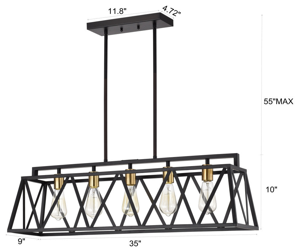 CHLOE Lighting IRONCLAD Industrial 5 Light Textured Black Pendant