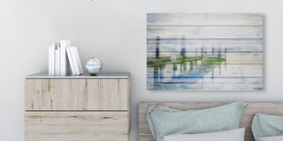 "Dock Mist" Painting Print on White Wood, 45"x30"