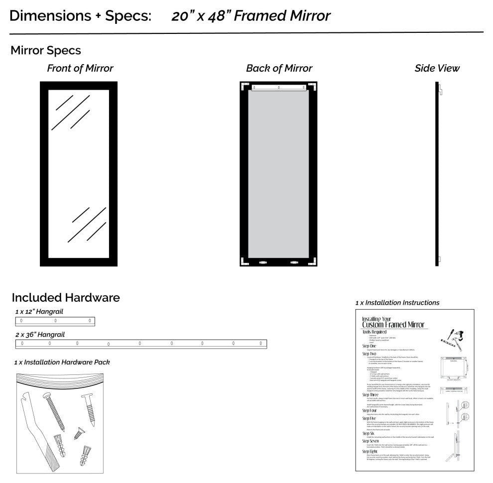 Meade Framed Wall Mirror, Brushed Silver, 20"x48"
