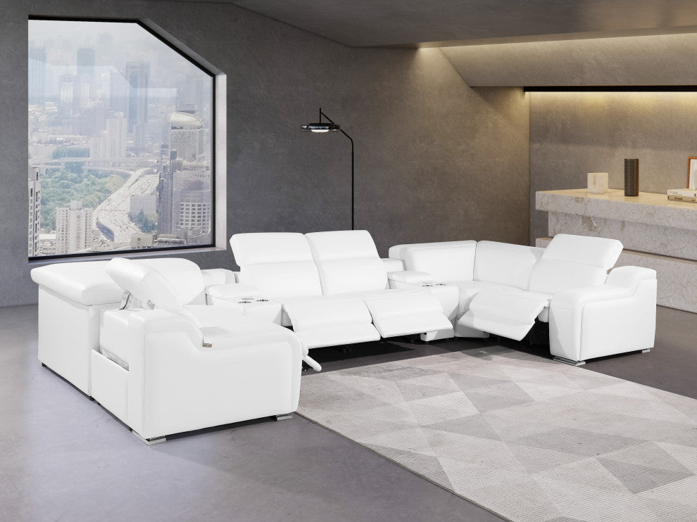 Marco-8-Piece 4-Power Reclining Italian Leather Sectional, White