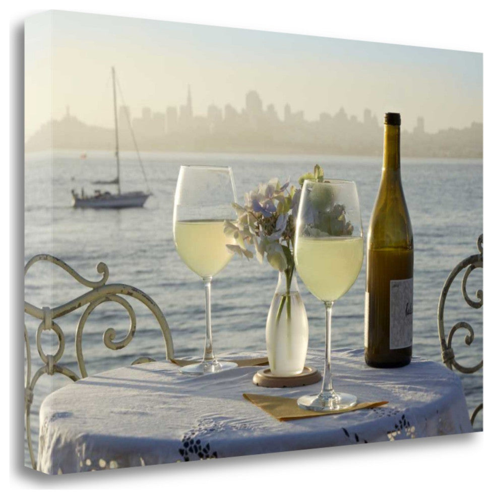 Glasses of White Wine For Two City 2 Giclee Wrap Canvas Wall Art