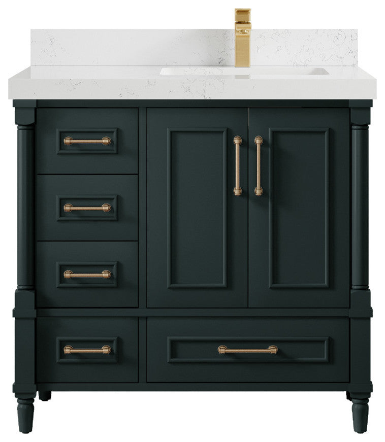 Aberdeen 36 Right Offset Bath Vanity in Dark Forest Green 2" Empira Quartz