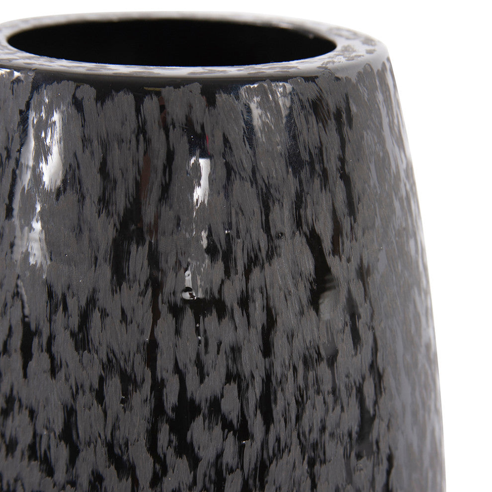 Chiseled Texture Black Iron Cylinder Vase, Small