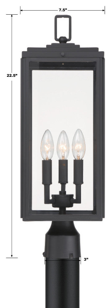 Byron 3-Light Matte Black Outdoor Lantern Post