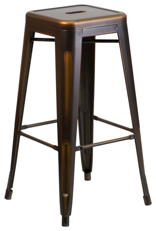30'' Backless Distressed Metal Indoor Barstool, Copper, 17"x17"x30"