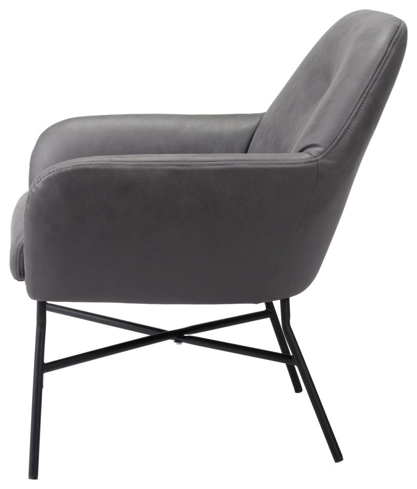 Accent Chair, Steel Metal, Fabric, Vintage Gray, Black, Lounge Hospitality