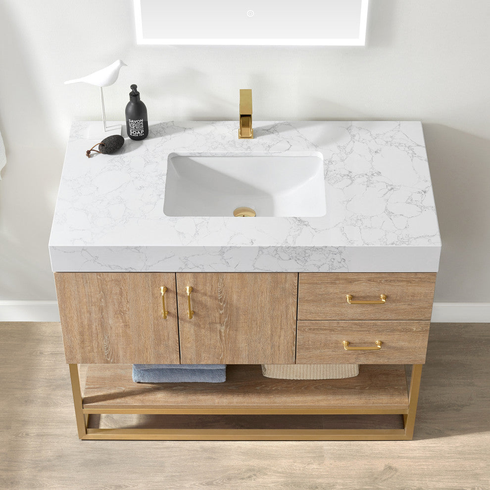 Alistair Vanity, North American Oak With Countertop, 42", With Mirror