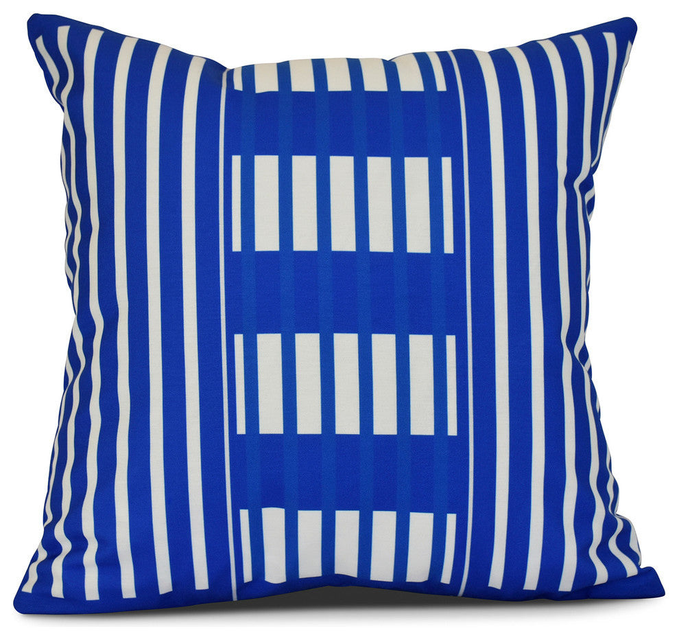 Beach Blanket, Stripe Print Outdoor Pillow, Blue, 20"x20"