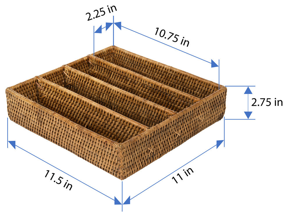La Jolla Rattan Silverware Tray and Organizer, Honey-Brown