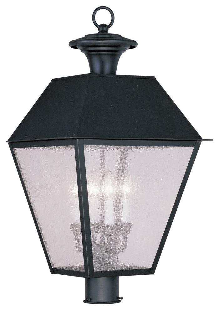 Mansfield 4-Light Outdoor Post Lantern, Black With Seeded Glass