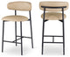 Lupita Upholstered Counter Stool, Tan, Vegan Leather, Matte Black, Set of 2