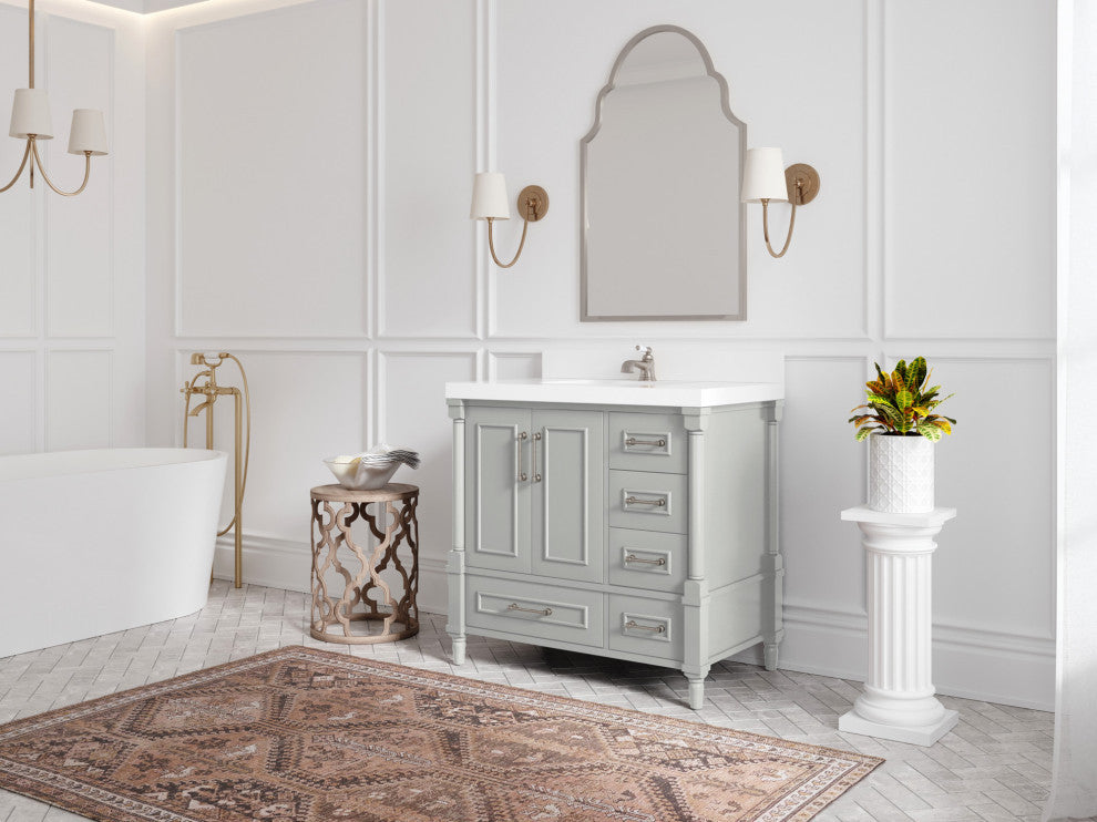 Aberdeen 36 Center Sink Bath Vanity in Coventry Gray 2" Calacatta Nuvo