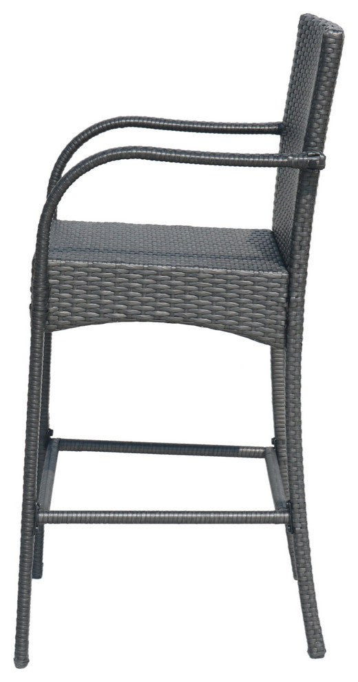 Beatrice Outdoor Wicker Barstool Chair, Set of 2, Gray