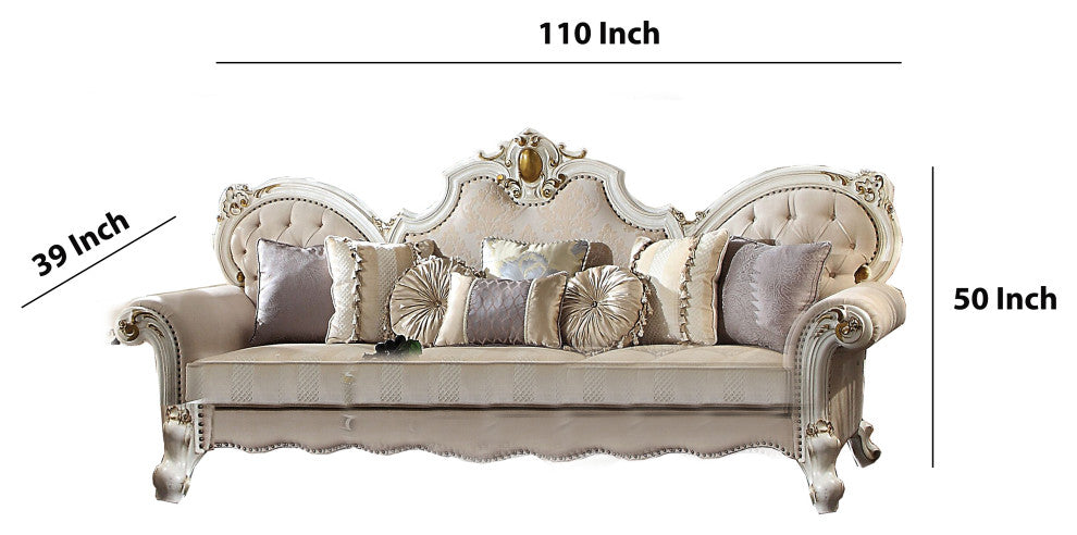 Benzara BM215005 Scrolled Back Oversized Sofa With Rolled Arms, White