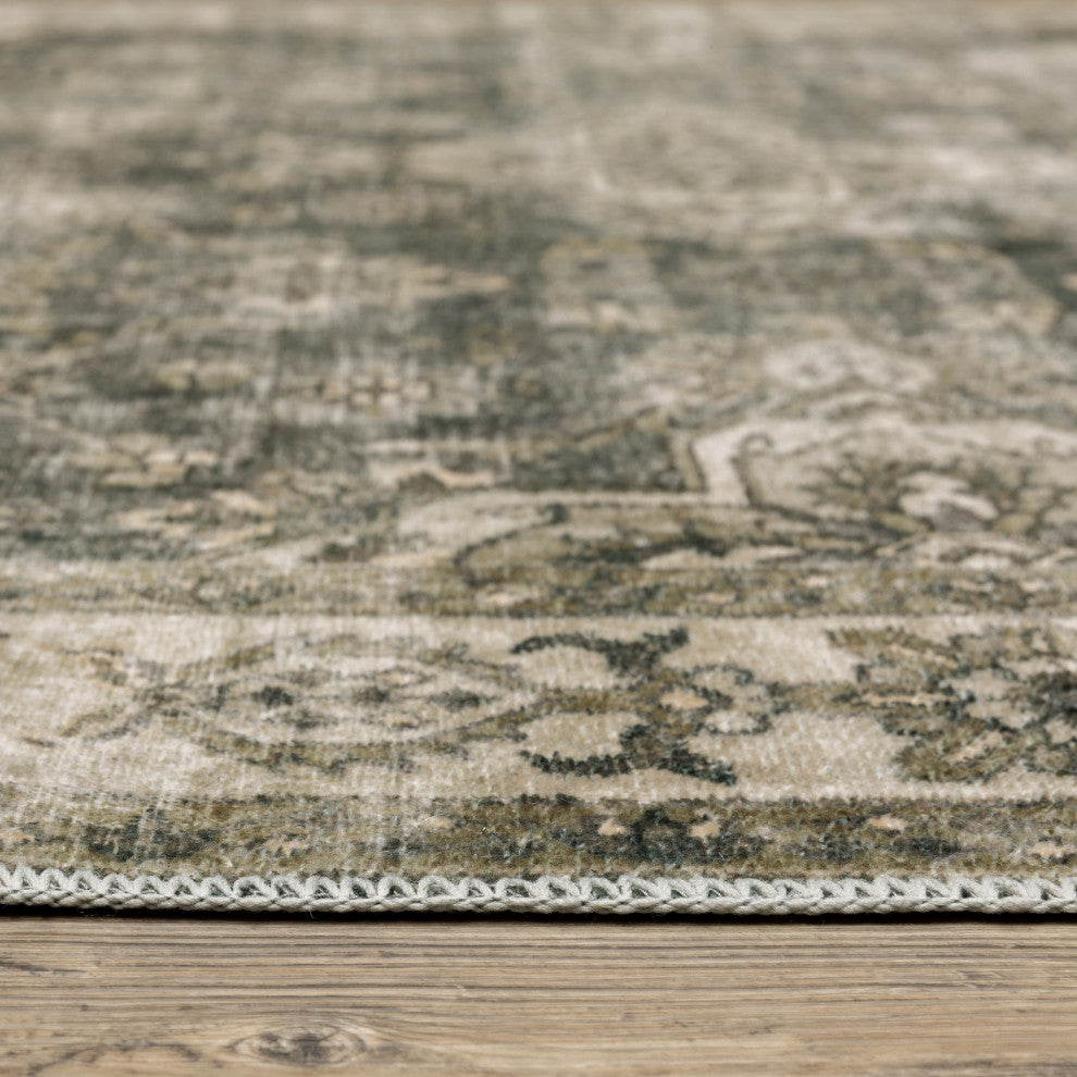 Michaela Machine Washable Vintage Beige/ Brown Area Rug, Beige, 7'6"x10'