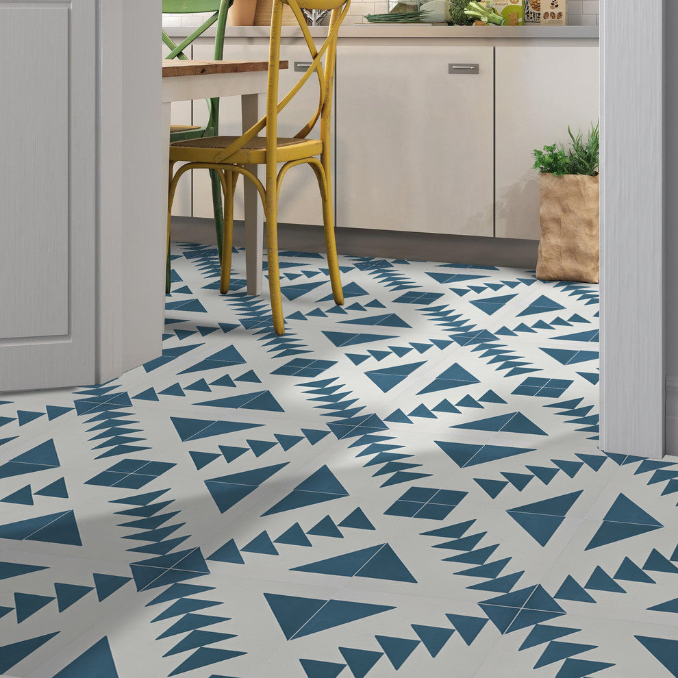 Tadla Handmade Cement Tile, Navy Blue/White, Sample