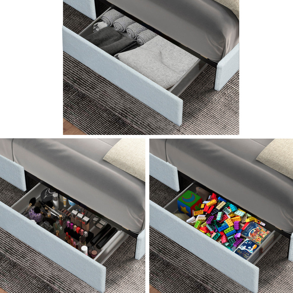 Qearl Queen Upholstered Platform Bed, 4 Storage Drawers, Tufted Headboard, Ivory