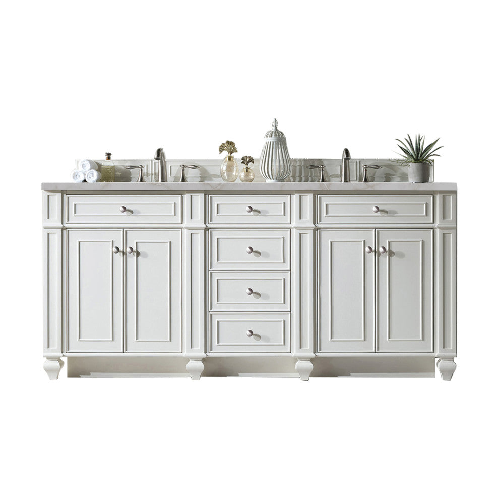 Bristol 72" Double Vanity Bright White, Bright White, Victorian Silver, Three-Hole