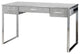 Benzara BM274659 Textured Vanity Desk With Round Mirror, Metal Sled Base, Chrome