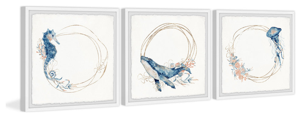 Deep Sea Creatures Triptych, 3-Piece Set, 18x18 Panels