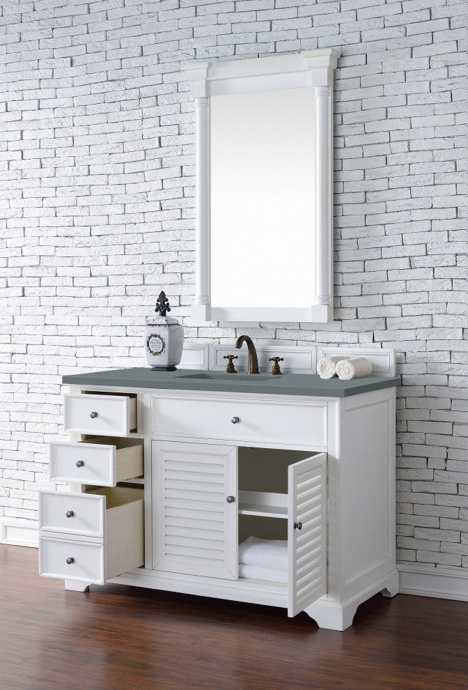 James Martin 238-104-V48-BW-3CBL White Single Vanity Cabinet With  Quartz Top