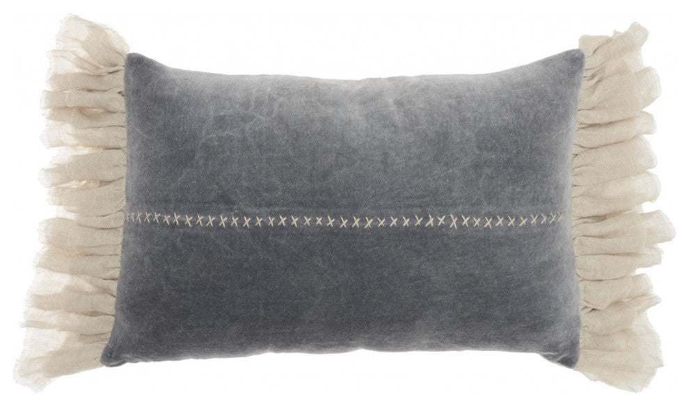 14" X 22" Steel Blue Pillow With Tassels Edges