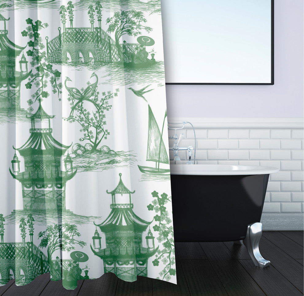 70"Wx73"L China Old Shower Curtain, Green