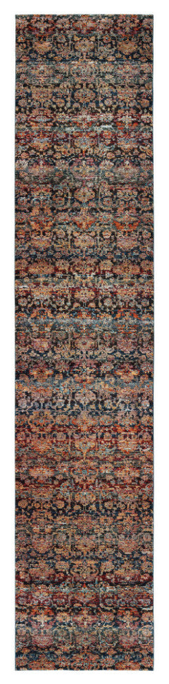 12' Runner Multi and Blue Abstract Power Loom Runner Rug
